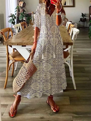 Boho Maxi Dress with Floral Print and V-Neck