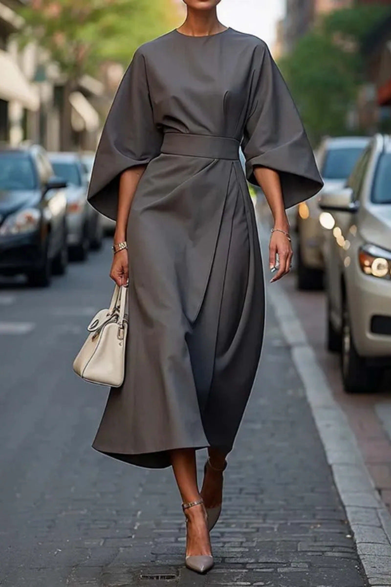 Midi Dress for Women with Balloon Sleeves and Elegant Style