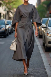 Midi Dress for Women with Balloon Sleeves and Elegant Style