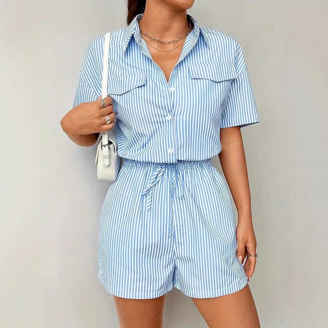 Yara - Striped Women's Playsuit with Belt