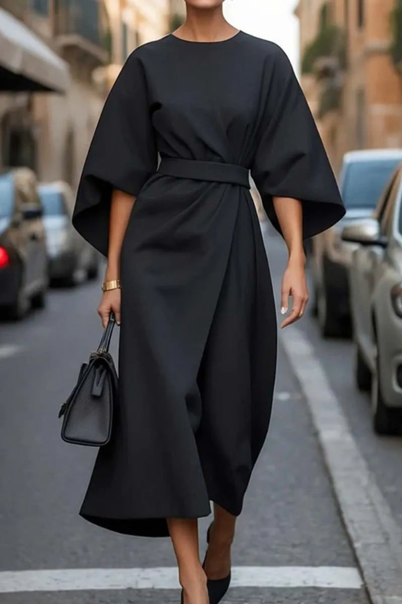 Midi Dress for Women with Balloon Sleeves and Elegant Style