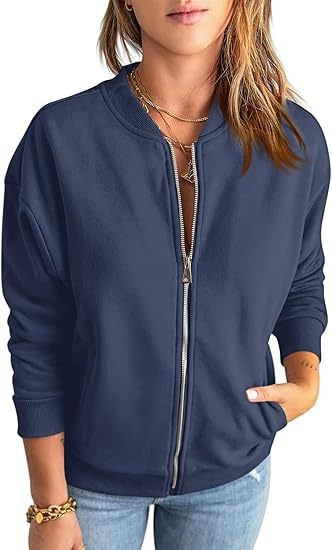 Women's Lightweight Mid-Season Bomber Jacket with Zipper and Pockets