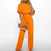 Jumpsuit with Short Sleeves and Tie Waist for Women