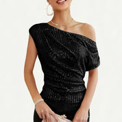 Luxury One-Shoulder Glitter Top with Sequins for Women