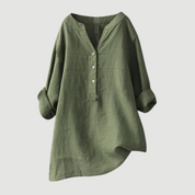 Airy Women's Tunic Blouse with V Neck and Button Closure