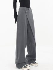 Asymmetrical Wide Trousers for Women with High Waist