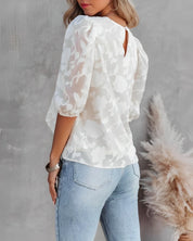 Blouse with Floral Pattern and Puff Sleeves for Women