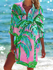 Light Beach Tunic with Abstract Print Over Your Bikini for Women