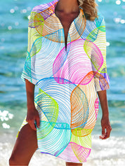 Light Beach Tunic with Abstract Print Over Your Bikini for Women