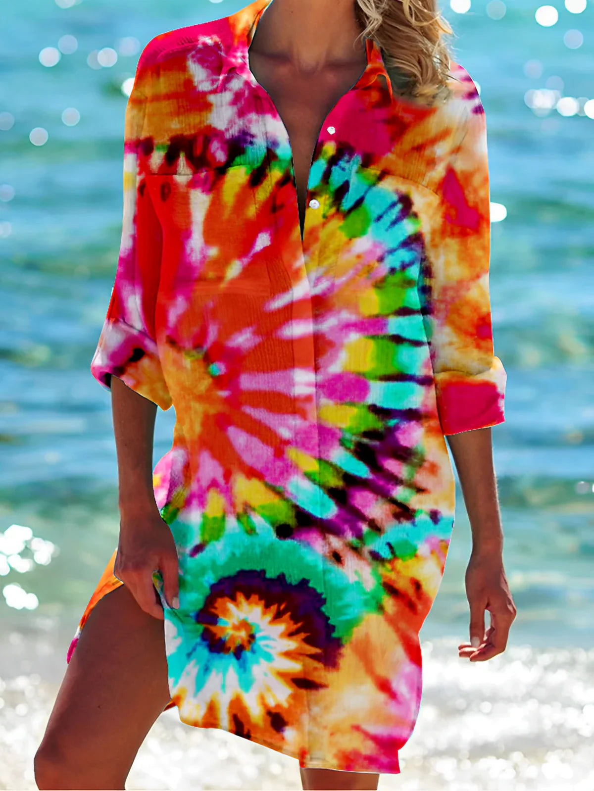 Light Beach Tunic with Abstract Print Over Your Bikini for Women