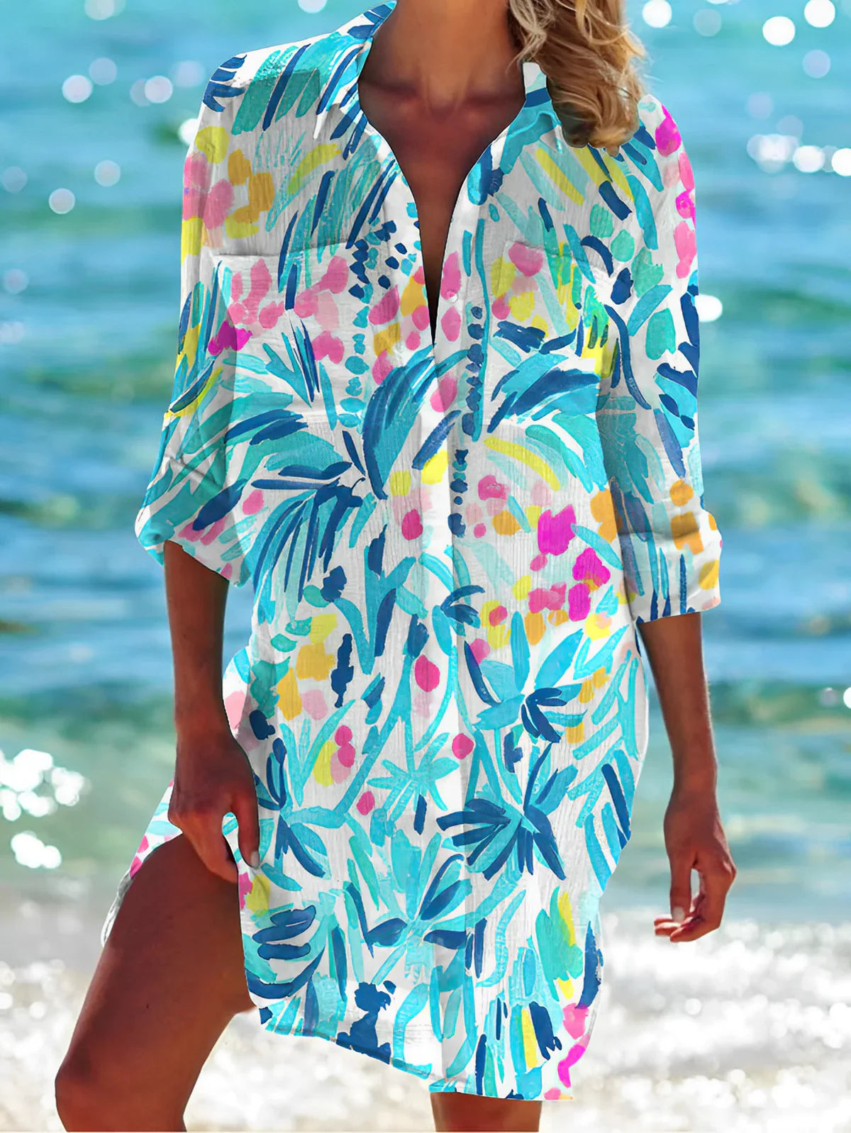 Light Beach Tunic with Abstract Print Over Your Bikini for Women