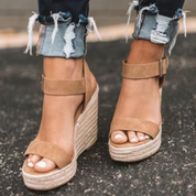 Wedge Heel Sandals with Buckle and Orthopedic Comfort for Women