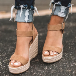 Wedge Heel Sandals with Buckle and Orthopedic Comfort for Women