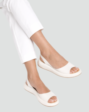 Comfort peep-toe sandals with elastic band and wedge heel