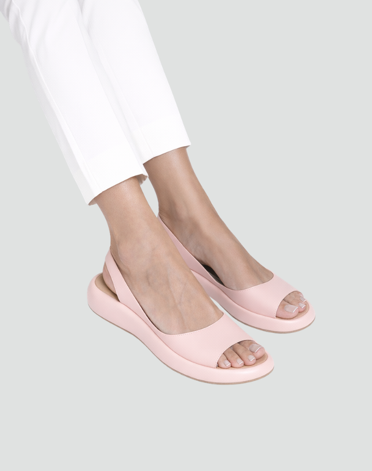 Comfort peep-toe sandals with elastic band and wedge heel