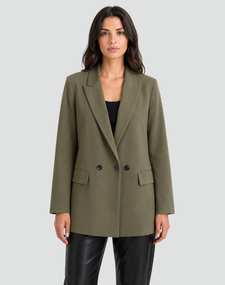 Oversized Stylish Women's Blazer with Lapels and Double Buttons