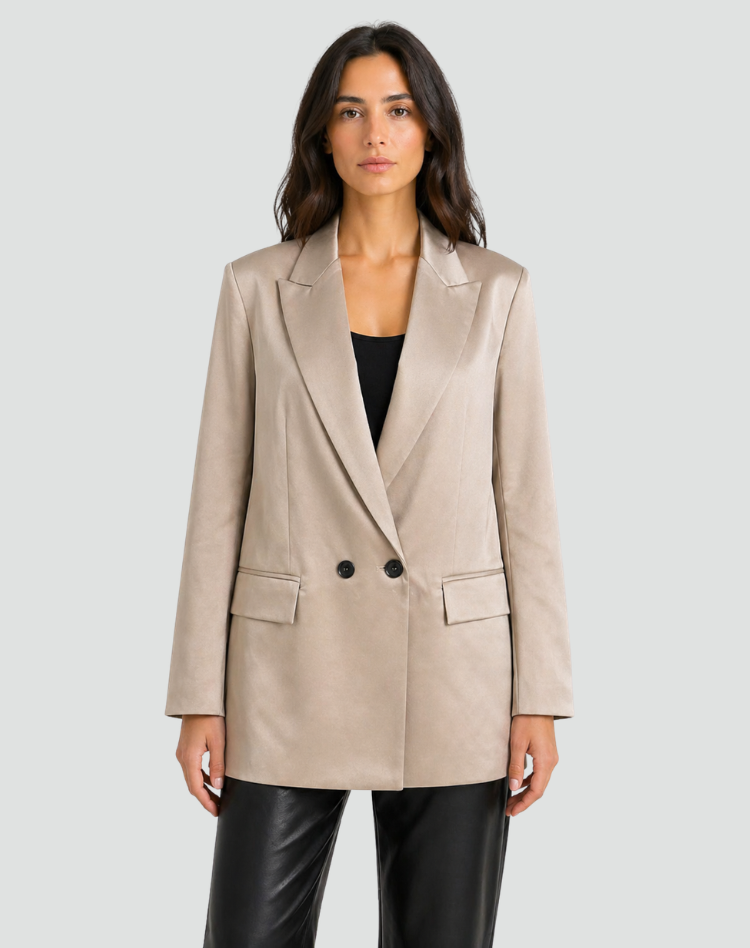 Oversized Stylish Women's Blazer with Lapels and Double Buttons