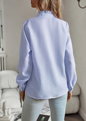 Jamie - Blouse with ruffles and standing collar