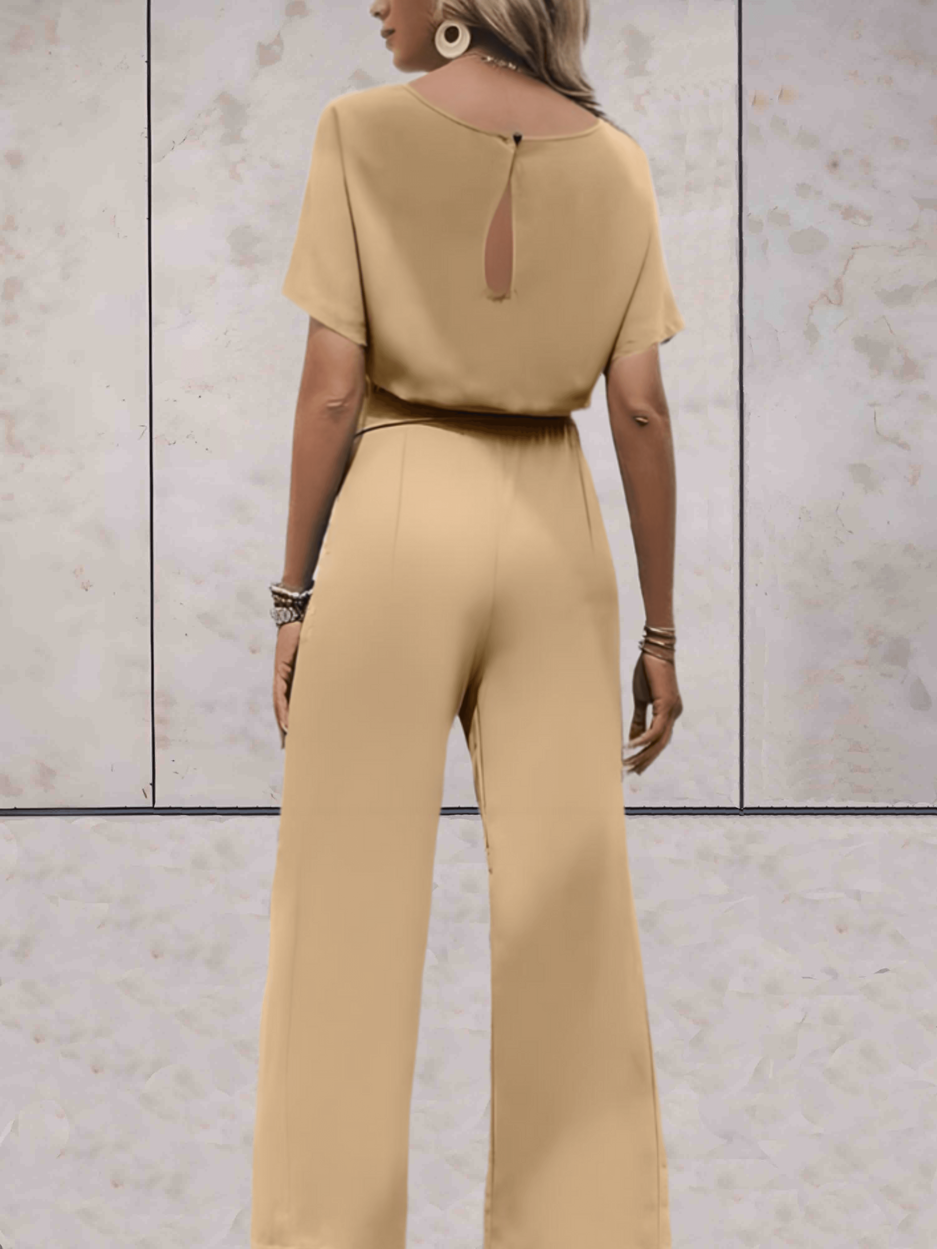 Stylish Wide-Leg Jumpsuit for Women with Short Sleeves and Belt