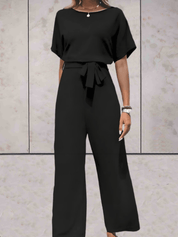 Stylish Wide-Leg Jumpsuit for Women with Short Sleeves and Belt