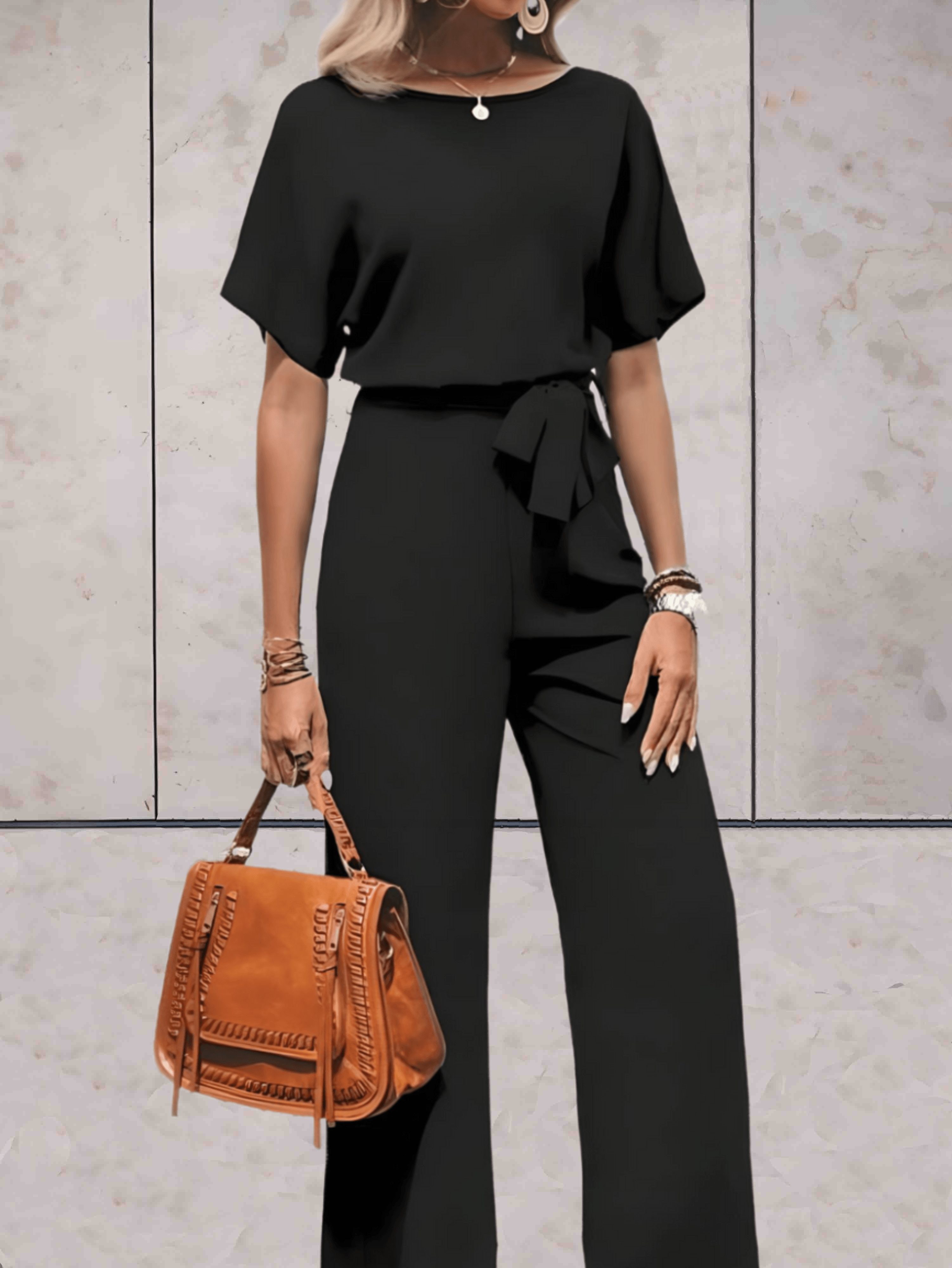 Stylish Wide-Leg Jumpsuit for Women with Short Sleeves and Belt
