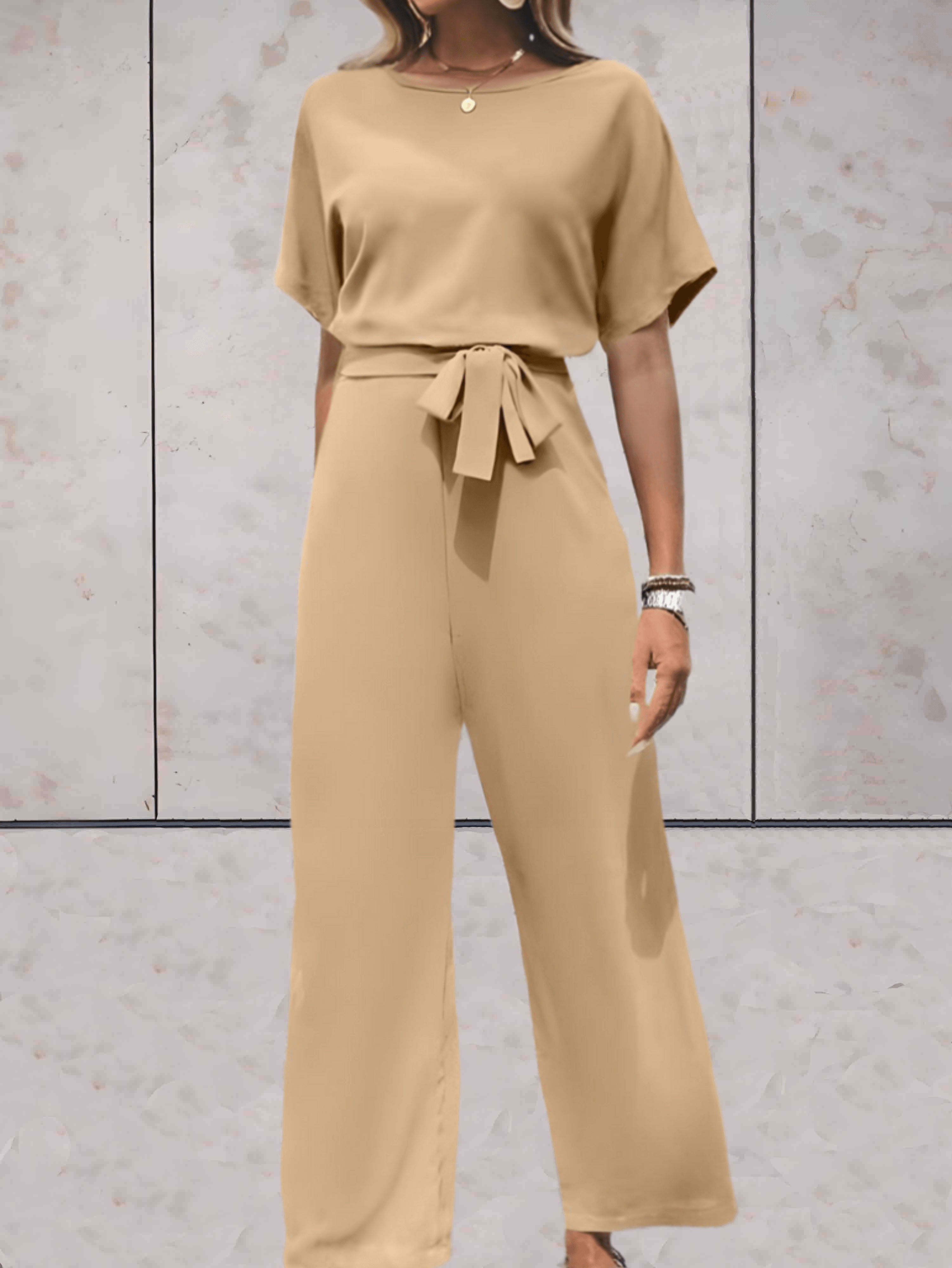 Stylish Wide-Leg Jumpsuit for Women with Short Sleeves and Belt