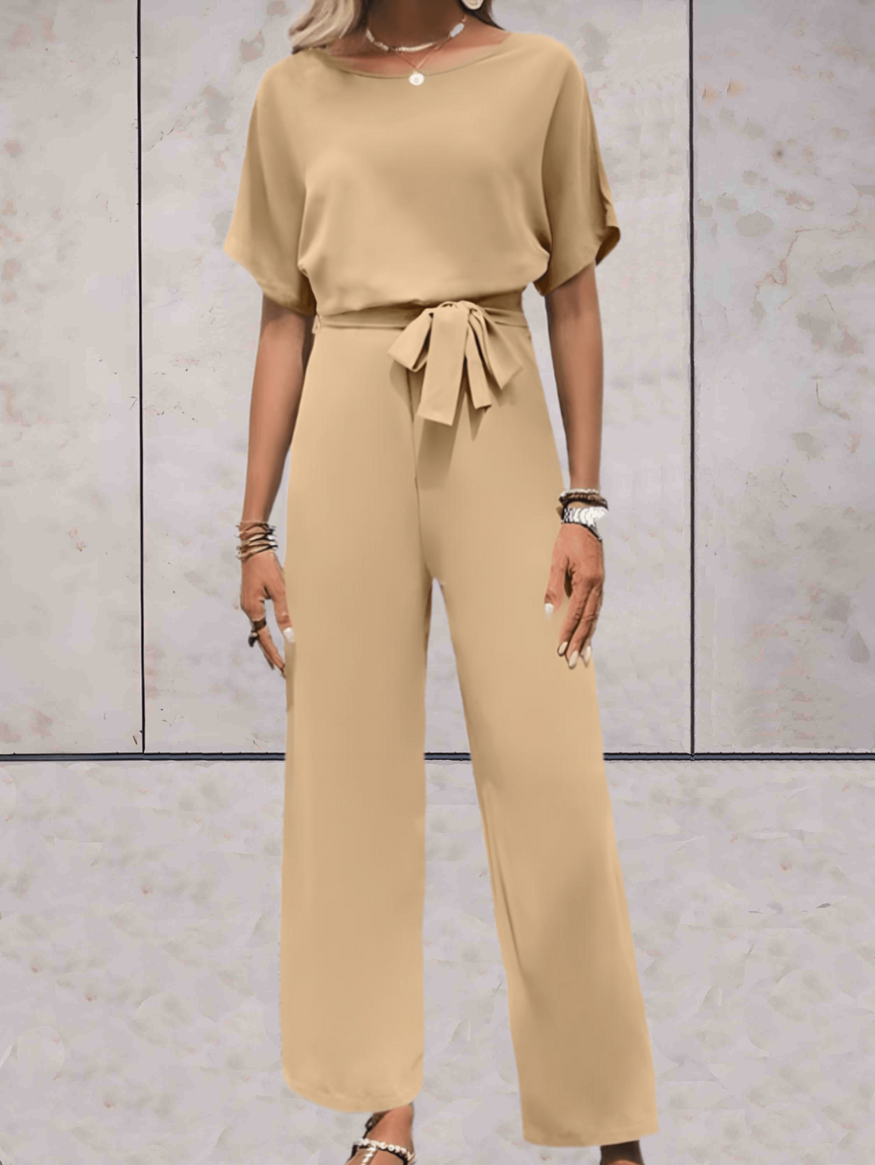 Stylish Wide-Leg Jumpsuit for Women with Short Sleeves and Belt