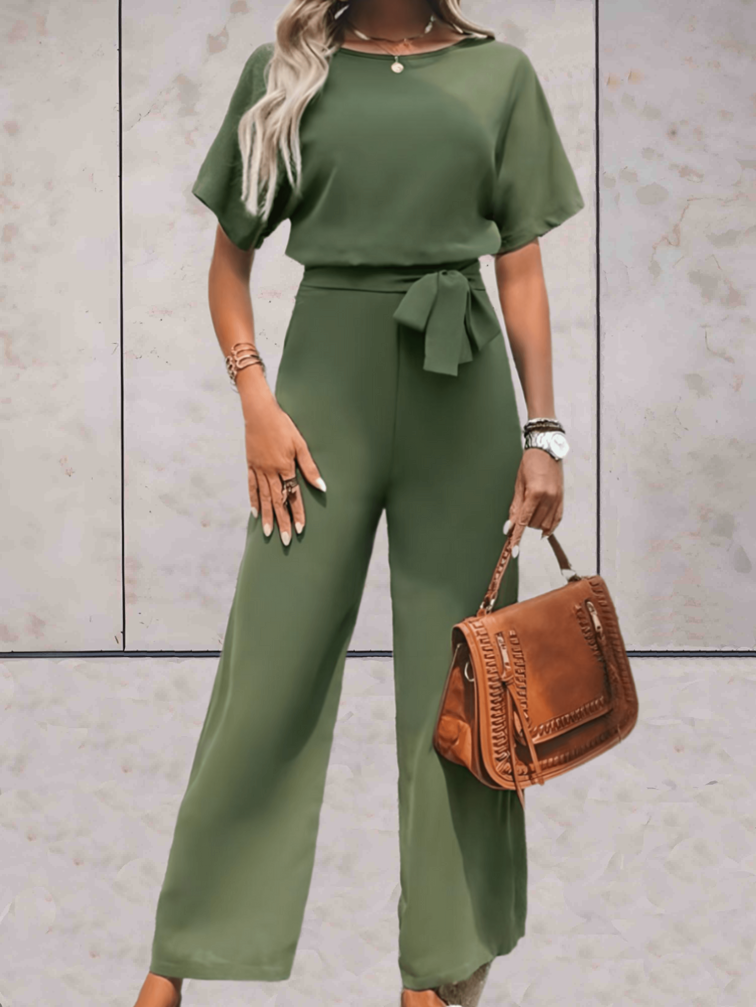 Stylish Wide-Leg Jumpsuit for Women with Short Sleeves and Belt