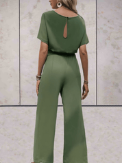 Stylish Wide-Leg Jumpsuit for Women with Short Sleeves and Belt