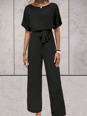 Stylish Wide-Leg Jumpsuit for Women with Short Sleeves and Belt