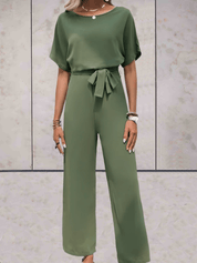 Stylish Wide-Leg Jumpsuit for Women with Short Sleeves and Belt