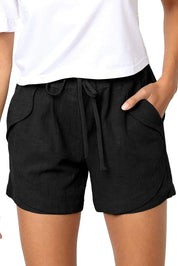 Linen Shorts with Drawstring and Elastic Waist for Women