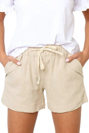 Linen Shorts with Drawstring and Elastic Waist for Women