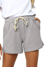 Linen Shorts with Drawstring and Elastic Waist for Women