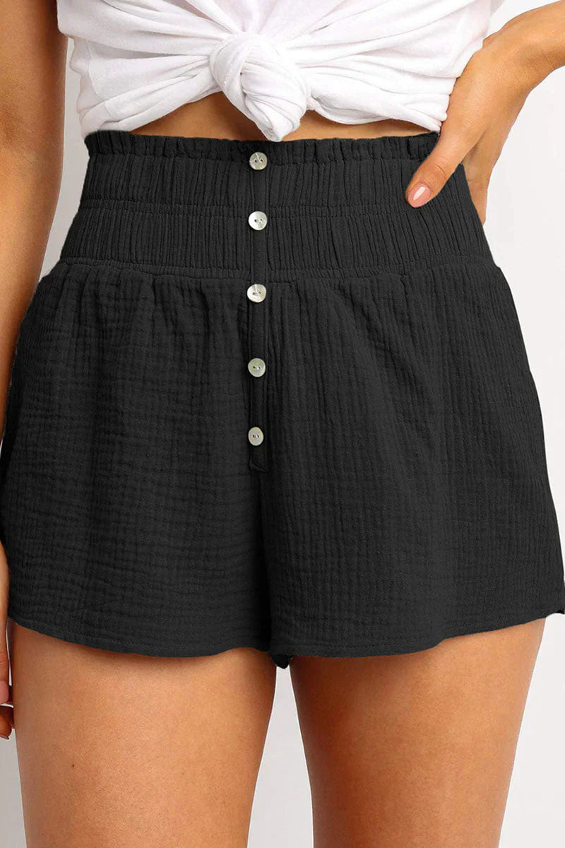 Linen Shorts with Drawstring and Elastic Waist for Women