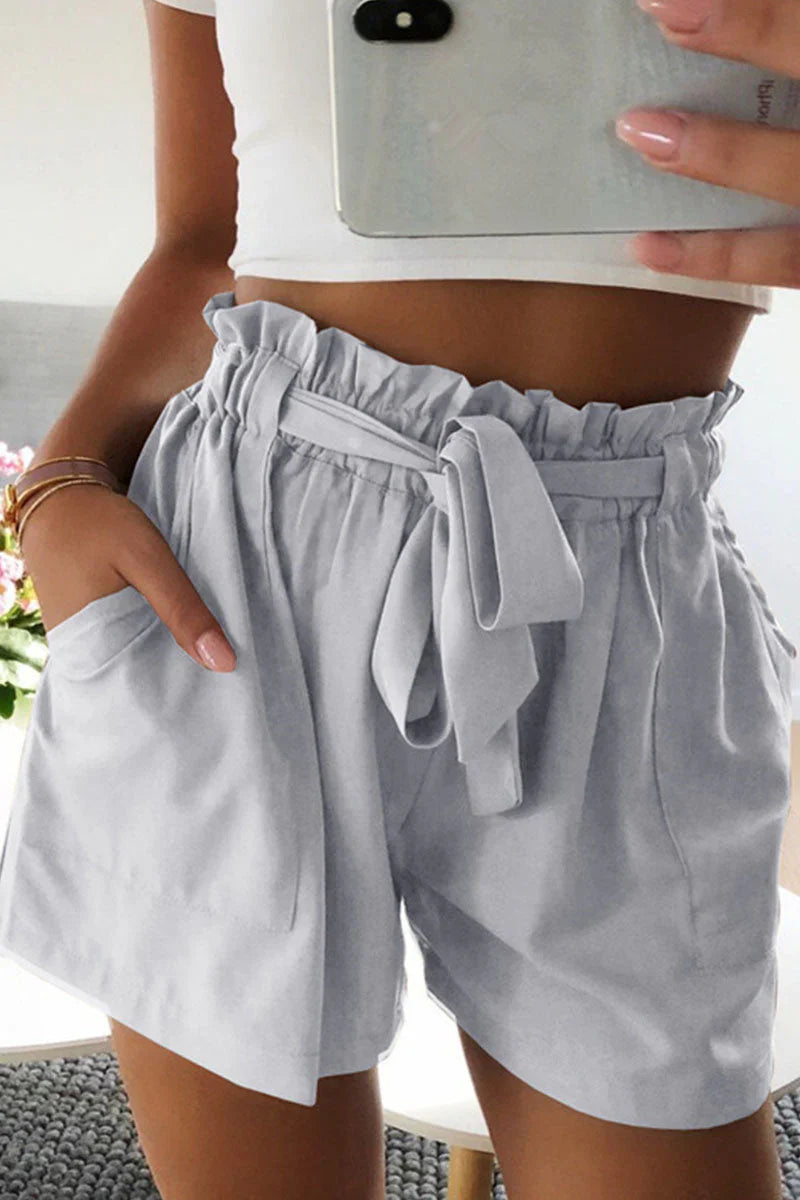 Paperbag Shorts with Bow Belt and High Waist for Women