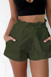 Paperbag Shorts with Bow Belt and High Waist for Women