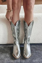 Women's Cowboy Boots Mid-Height with Zipper, Pointed Toe, and Low Heel