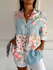 Blouse with Floral Print and Long Sleeves for Women