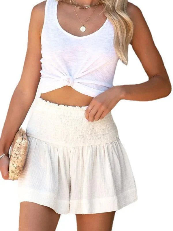Shorts with Smocked Waist and Wide Legs for Women