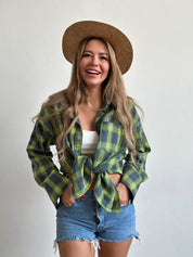 Checked Oversized Blouse with Chest Pocket for Women