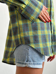 Checked Oversized Blouse with Chest Pocket for Women