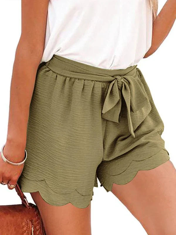 Paperbag Shorts with Bow Belt and Scalloped Hem for Women