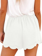 Paperbag Shorts with Bow Belt and Scalloped Hem for Women