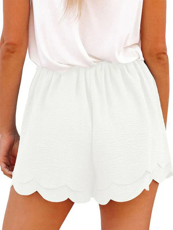 Paperbag Shorts with Bow Belt and Scalloped Hem for Women