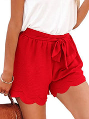 Paperbag Shorts with Bow Belt and Scalloped Hem for Women