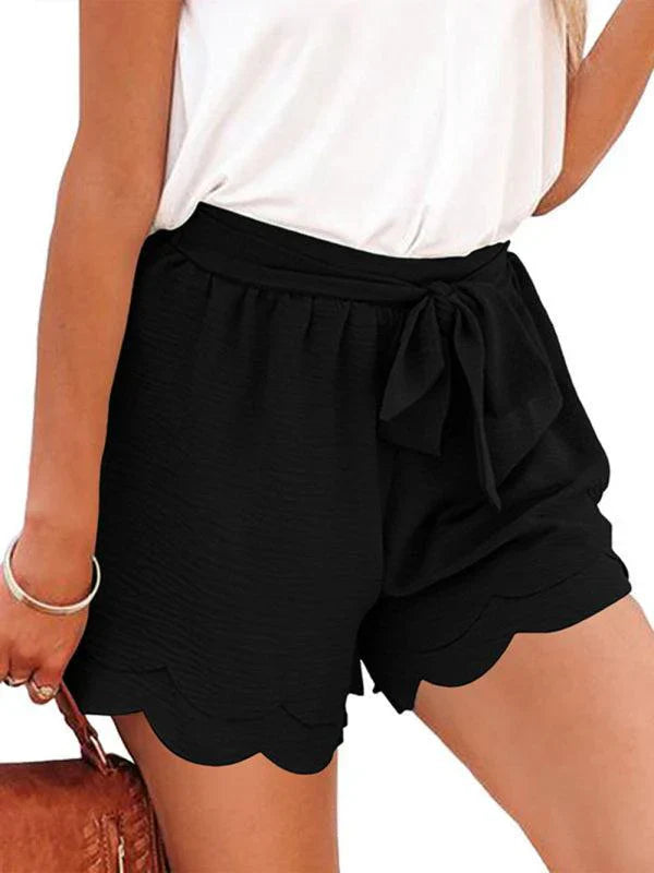 Paperbag Shorts with Bow Belt and Scalloped Hem for Women