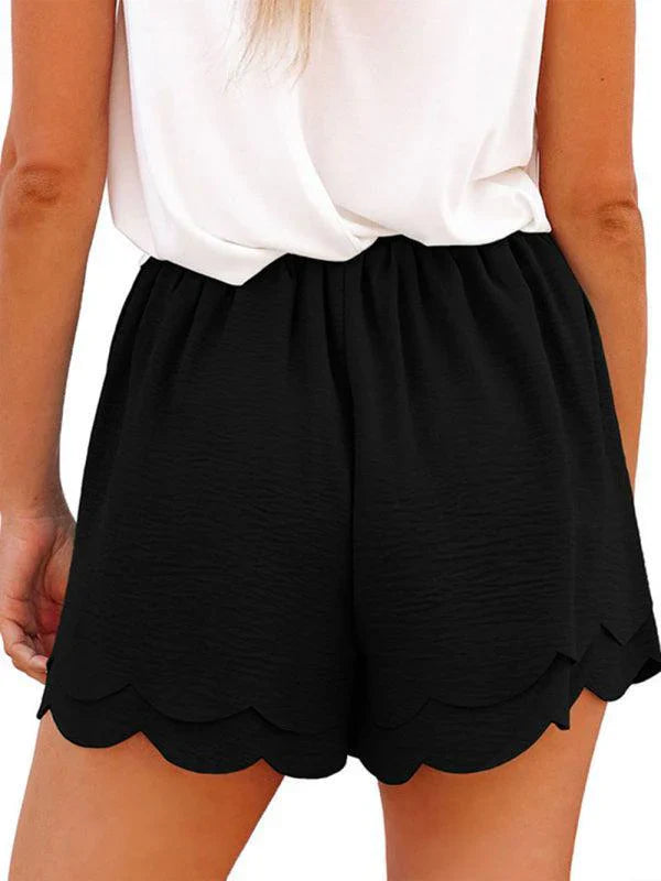 Paperbag Shorts with Bow Belt and Scalloped Hem for Women