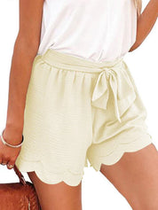 Paperbag Shorts with Bow Belt and Scalloped Hem for Women