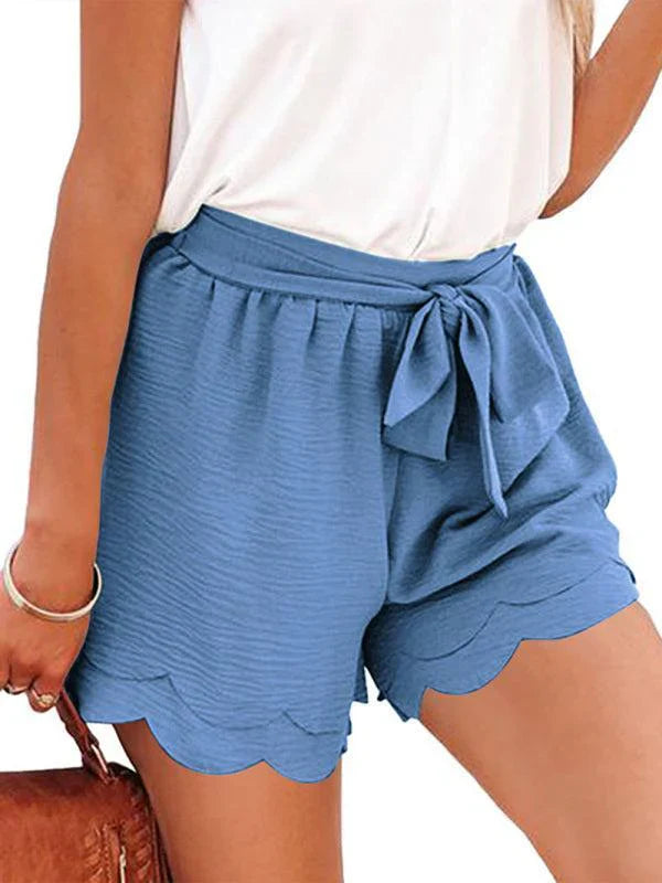 Paperbag Shorts with Bow Belt and Scalloped Hem for Women